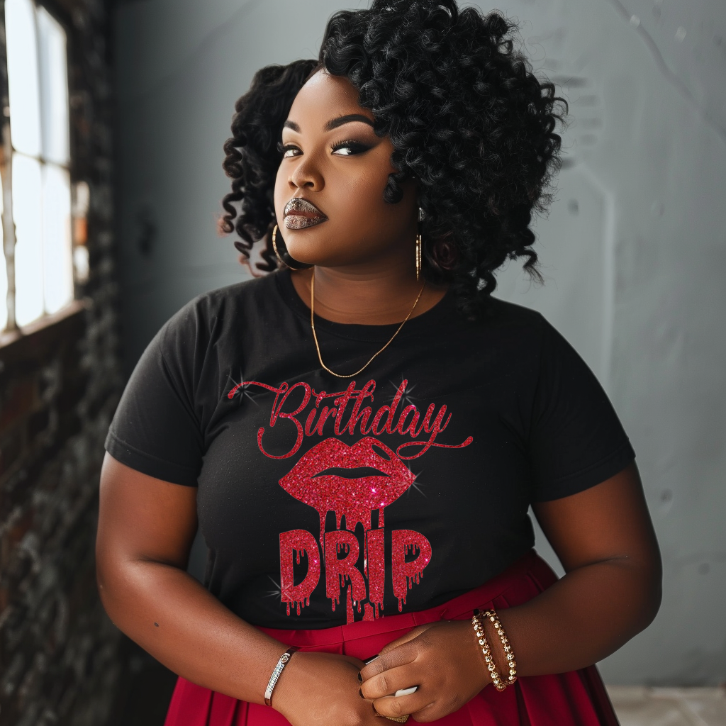 Birthday Drip Glitter Red Text T-Shirt