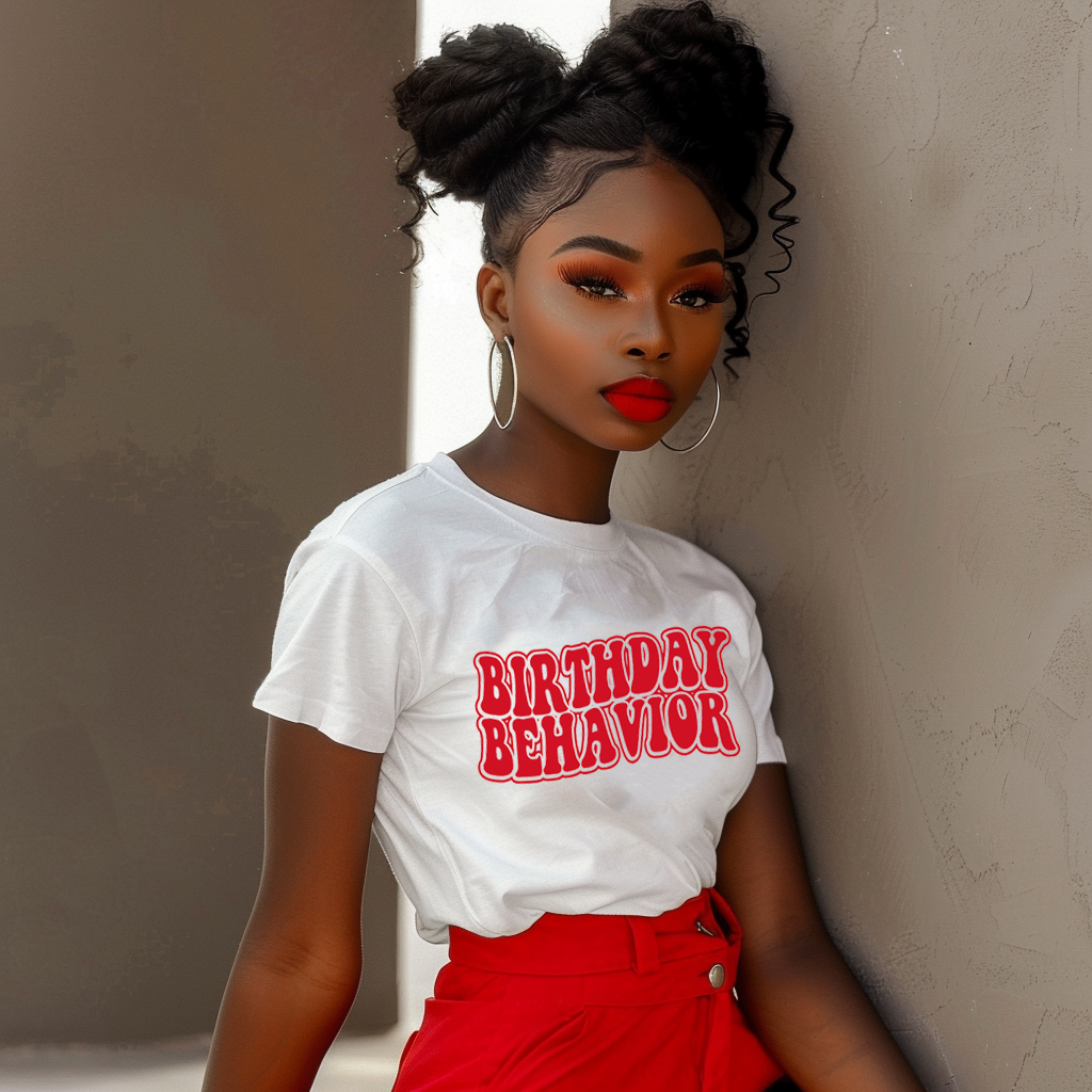 Birthday Behavior Shirt with Red Text T-Shirt