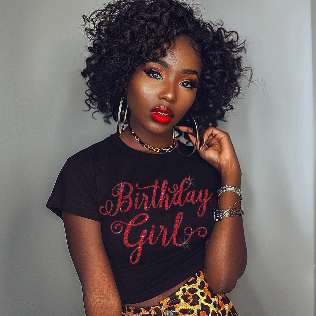 Birthday Girl Shirt with Glitter Red Text